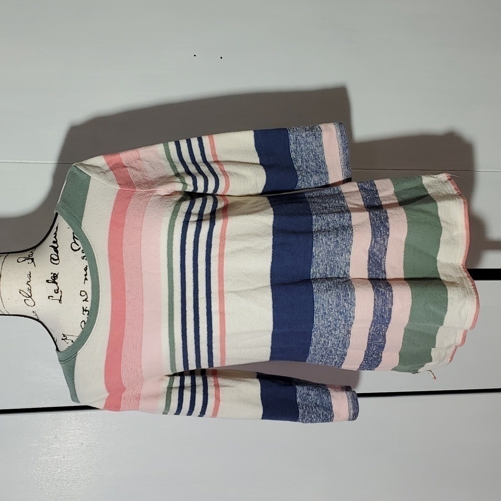 T by Talbots- Womens Top Cream multi Color  stripes 100% Cotton organic Sz.M